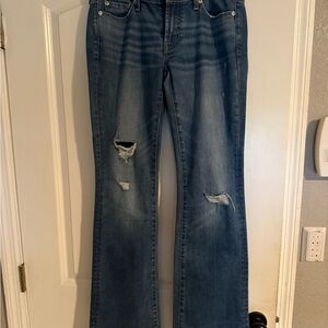 7 For All Mankind Blue Distressed Flare Jeans